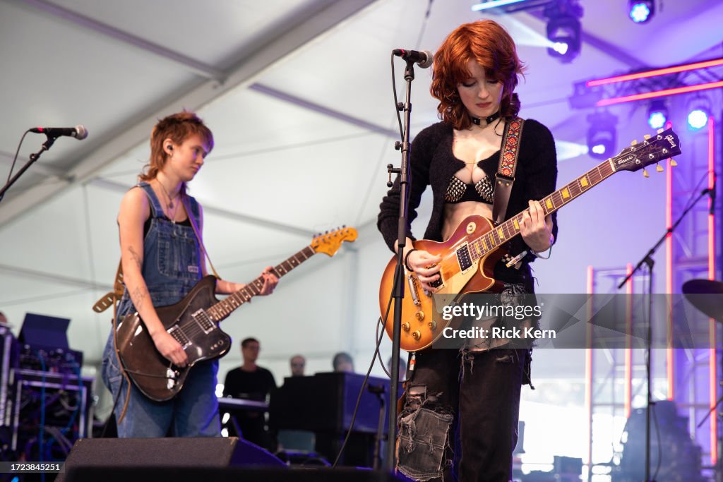 Austin Spitz Ava Schrobilgen and Ellie Livingston of Die Spitz perform onstage ...