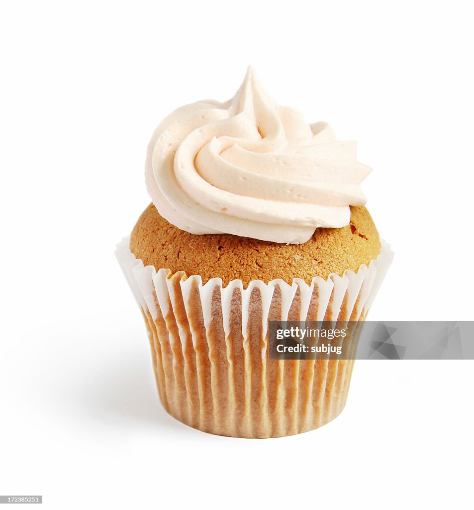 One vanilla cupcake with buttercream icing