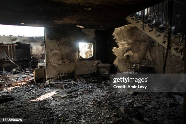 House that was destroyed after Palestinian militants set it on fire on Saturday's Hamas attack on the kibbutz on October 14, 2023 in Be'eri, Israel....