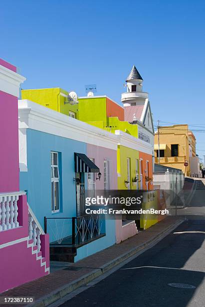 bright painted houses - cape town bo kaap stock pictures, royalty-free photos & images