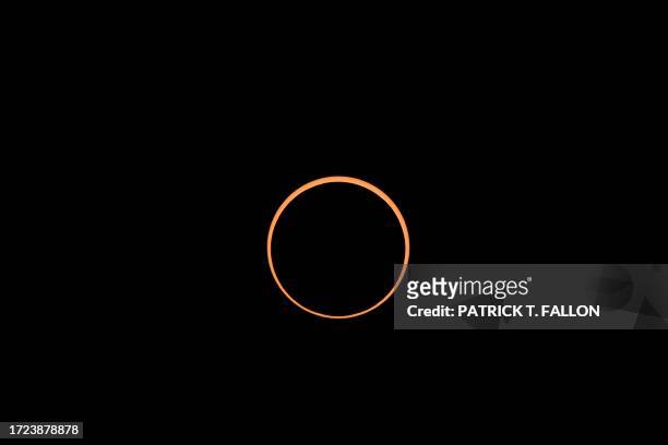 The "ring of fire" effect caused during the annular eclipse of the Sun over Albuquerque, New Mexico, on October 14, 2023.