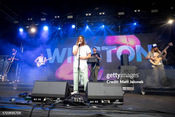Brett Ramson of the band Winston Surfshirt performs on stage during Out Of The Woods Festival 2023 on October 8, 2023 in Fremantle, Australia.