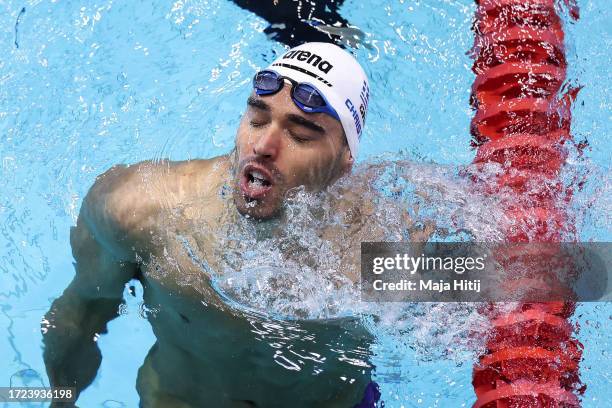 Apostolos Christou of Greece competes during Men's 100m Backstroke heats during the World Aquatics Swimming World Cup 2023 - Meet 1 on October 08,...