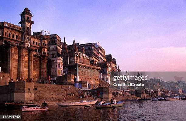 beautiful water view in the morning of ganges varanasi india - bathing ghat stock pictures, royalty-free photos & images