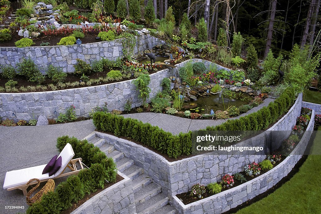 Landscaped garden retaining wall