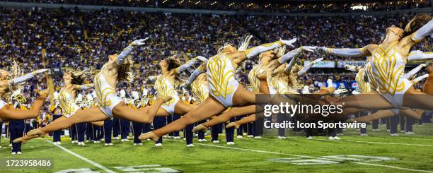 The LSU Golden Girls entertain the crowd during a game between the LSU Tigers and the Arkansas Razorbacks on September 23 at Tiger Stadium in Baton...