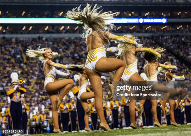 The LSU Golden Girls entertain the crowd during a game between the LSU Tigers and the Arkansas Razorbacks on September 23 at Tiger Stadium in Baton...