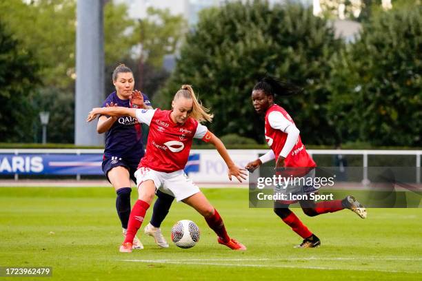 Lou Ann JOLY of Reims during the D1 Arkema Women's match between Paris Saint-Germain and Stade de Reims at Stade Leo La Grange on October 14, 2023 in...