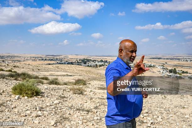 Atiyeh al-Aasam, a 63-year-old resident of the Bedouin township of Abu Talul, southeast of Beersheba in Israel's southern district, speaks during an...