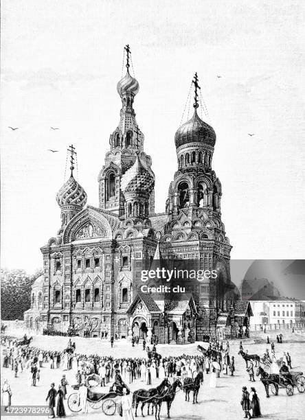 saint petersburg, church of the resurrection - russia architecture stock illustrations