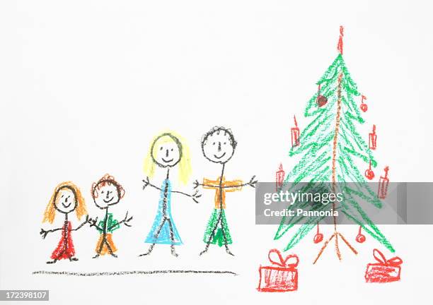 christmas drawing - child drawing stockfoto's en -beelden