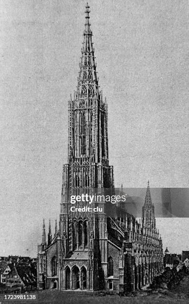 ulm minster, highest church tower on earth - ulm minster stock illustrations