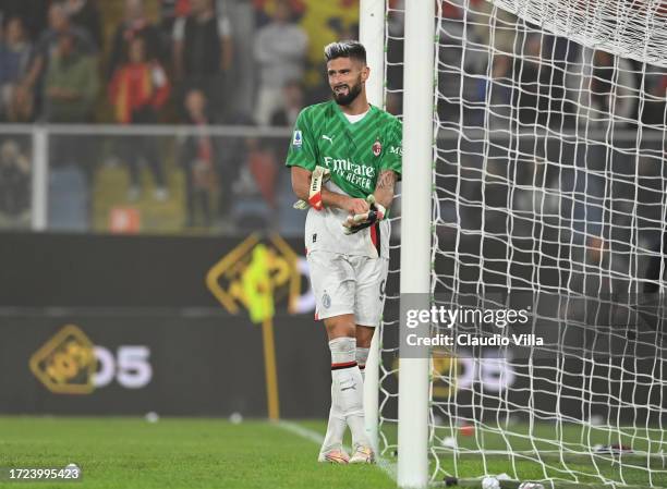 Olivier Giroud of AC Milan in action during the Serie A TIM match between Genoa CFC and AC Milan at Stadio Luigi Ferraris on October 07, 2023 in...