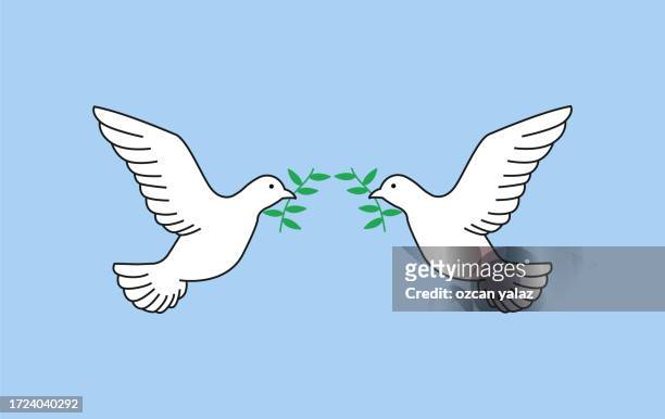 a peace dove holding an olive branch, freedom and peace - purity stock illustrations