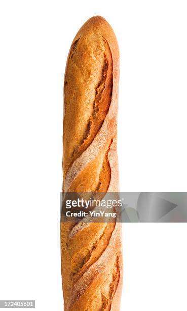 baquette, pan crujiente pan francés, almidón de alimentos aislado en blanco - barra de pan francés fotografías e imágenes de stock