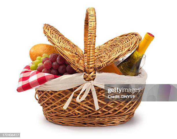 picnic basket - wine basket stock pictures, royalty-free photos & images