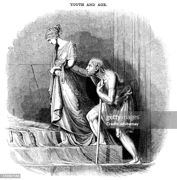 youth and age (victorian woodcut) - different age groups stock illustrations