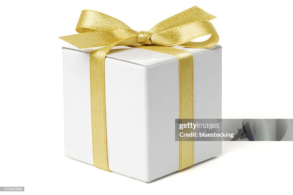 White Gift Box with Gold Bow