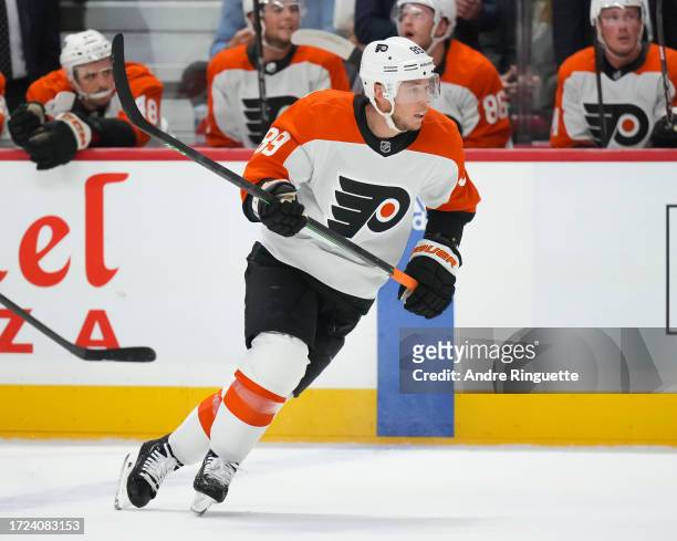 Cam Atkinson of the Philadelphia Flyers skates against the Ottawa Senators at Canadian Tire Centre on October 14, 2023 in Ottawa, Ontario, Canada.