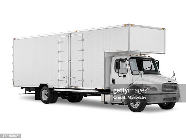 white commercial truck on a white background - moving truck stock pictures, royalty-free photos & images