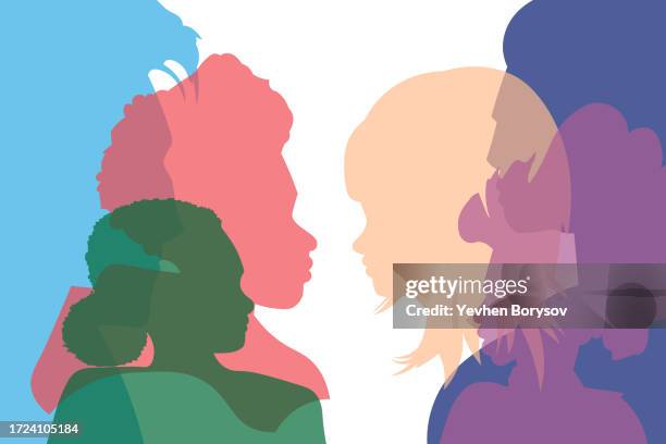 group of people of different races, gender and nationalities in profile - racial equality stock pictures, royalty-free photos & images