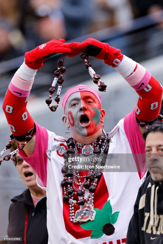 Ohio State Buckeyes fan known as Big Nut cheers during a college