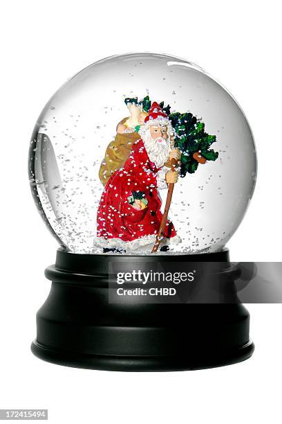 santa bola de cristal com neve. - bola de cristal com neve imagens e fotografias de stock