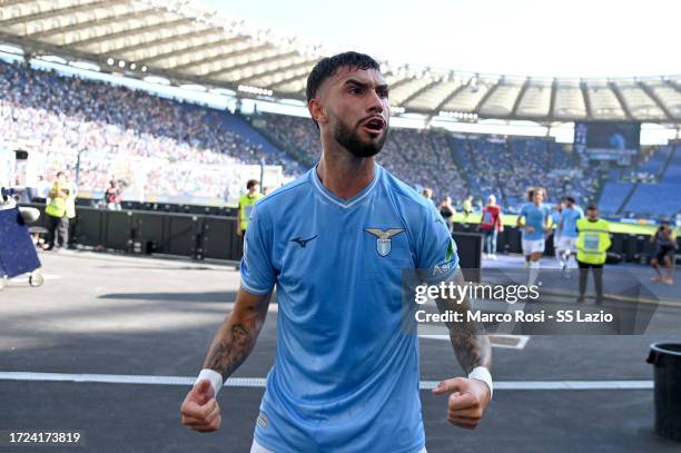 Valentin Castellanos of SS Lazio celebrates a second goal during the Serie A TIM match between SS Lazio and Atalanta BC at Stadio Olimpico on October...