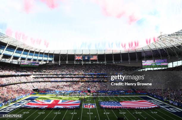 General view inside the stadium as fireworks are set off prior to the NFL Match between Jacksonville Jaguars and Buffalo Bills at Tottenham Hotspur...