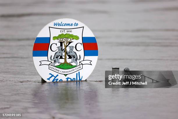 View of the flooded Kingussie Camanachd Club Shinty pitch on October 08, 2023 in Kingussie, Scotland. The Scottish Environment Protection Agency says...