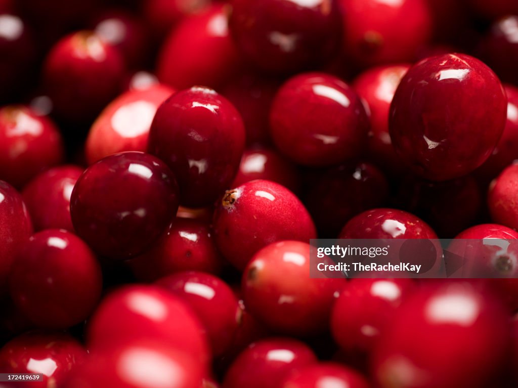 Group of fresh red shining cranberries