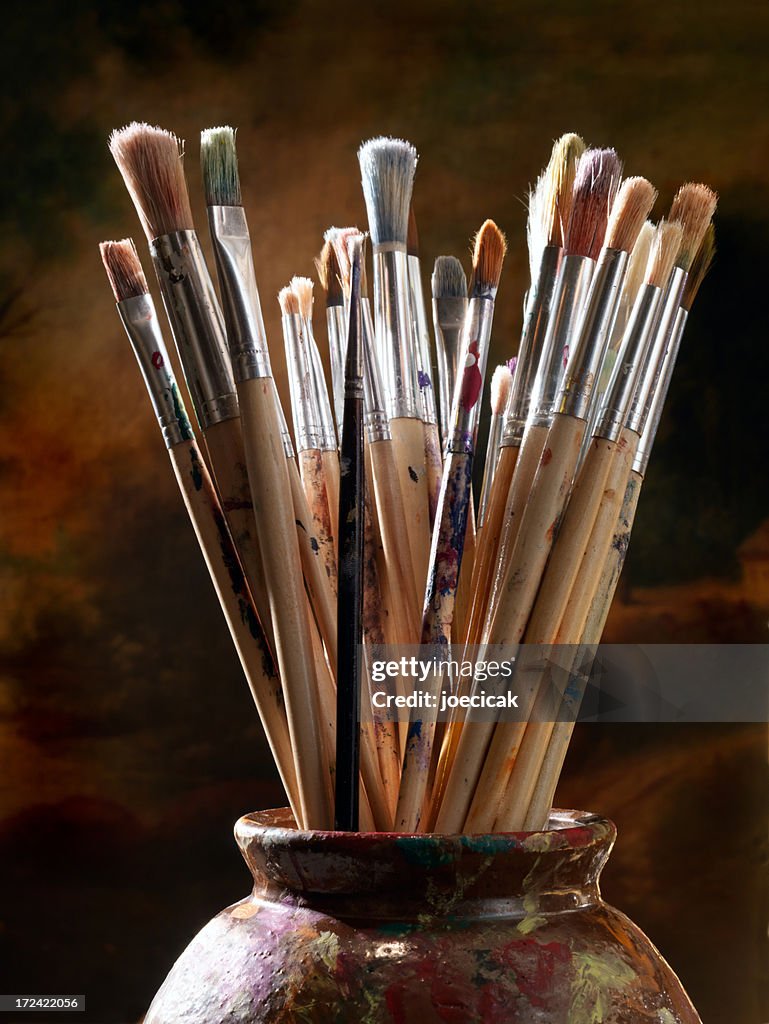 An artists set of paint brushes