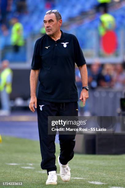 Lazio head coach Maurizio Sarri during the Serie A TIM match between SS Lazio and Atalanta BC at Stadio Olimpico on October 08, 2023 in Rome, Italy.