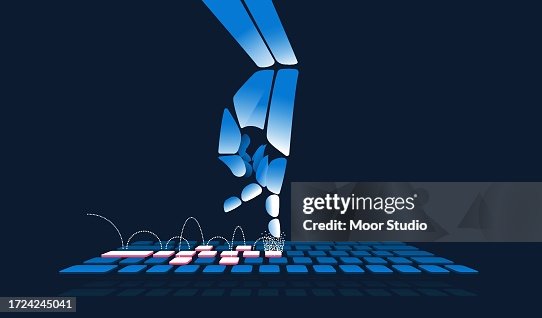 Robotic hand playing hopscotch on a keyboard vector illustration Robotic hand playing hopscotch on a keyboard vector illustration