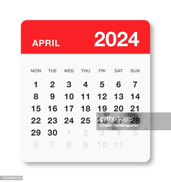 ilustraciones, imágenes clip art, dibujos animados e iconos de stock de calendario mensual 2024 abril inicio del lunes - evento mensual