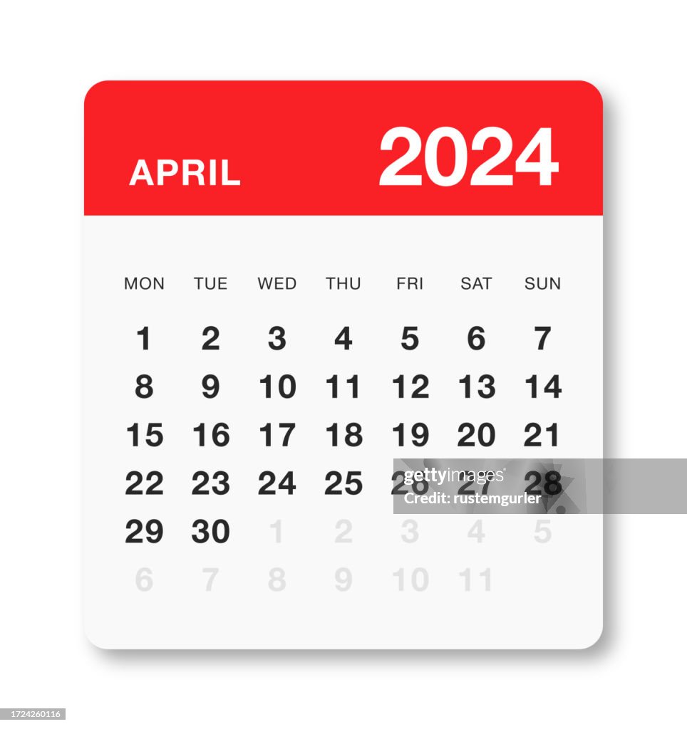 Monthly 2024 April Calendar Monday Start