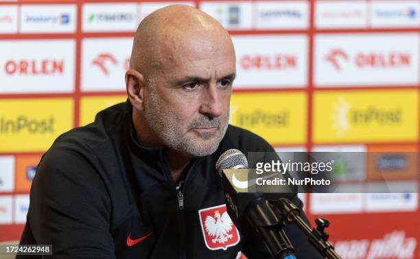 Michal Probierz during press conference before Poland vs Moldova EURO 2024 qualifier in Warsaw, Poland on October 14, 2023.