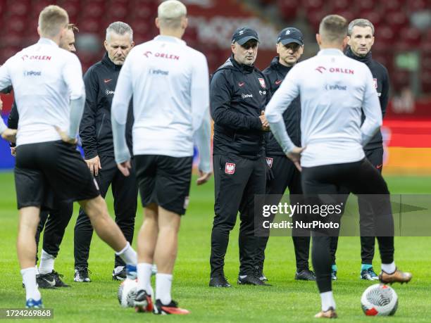 Michal Probierz during training before Poland vs Moldova EURO 2024 qualifier in Warsaw, Poland on October 14, 2023.