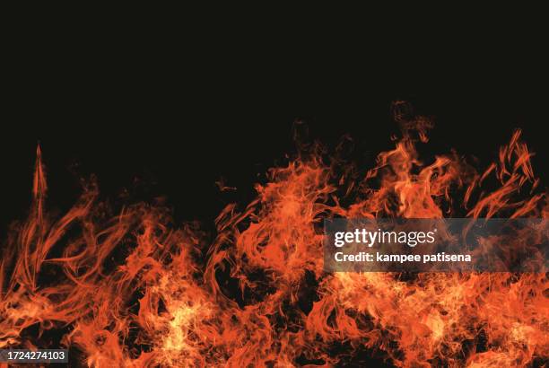 flames close up on a black background - feu de camp photos photos et images de collection