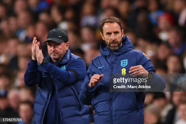 England Manager Gareth Southgate with assistant Steve Holland during the international friendly match between England and Australia at Wembley...