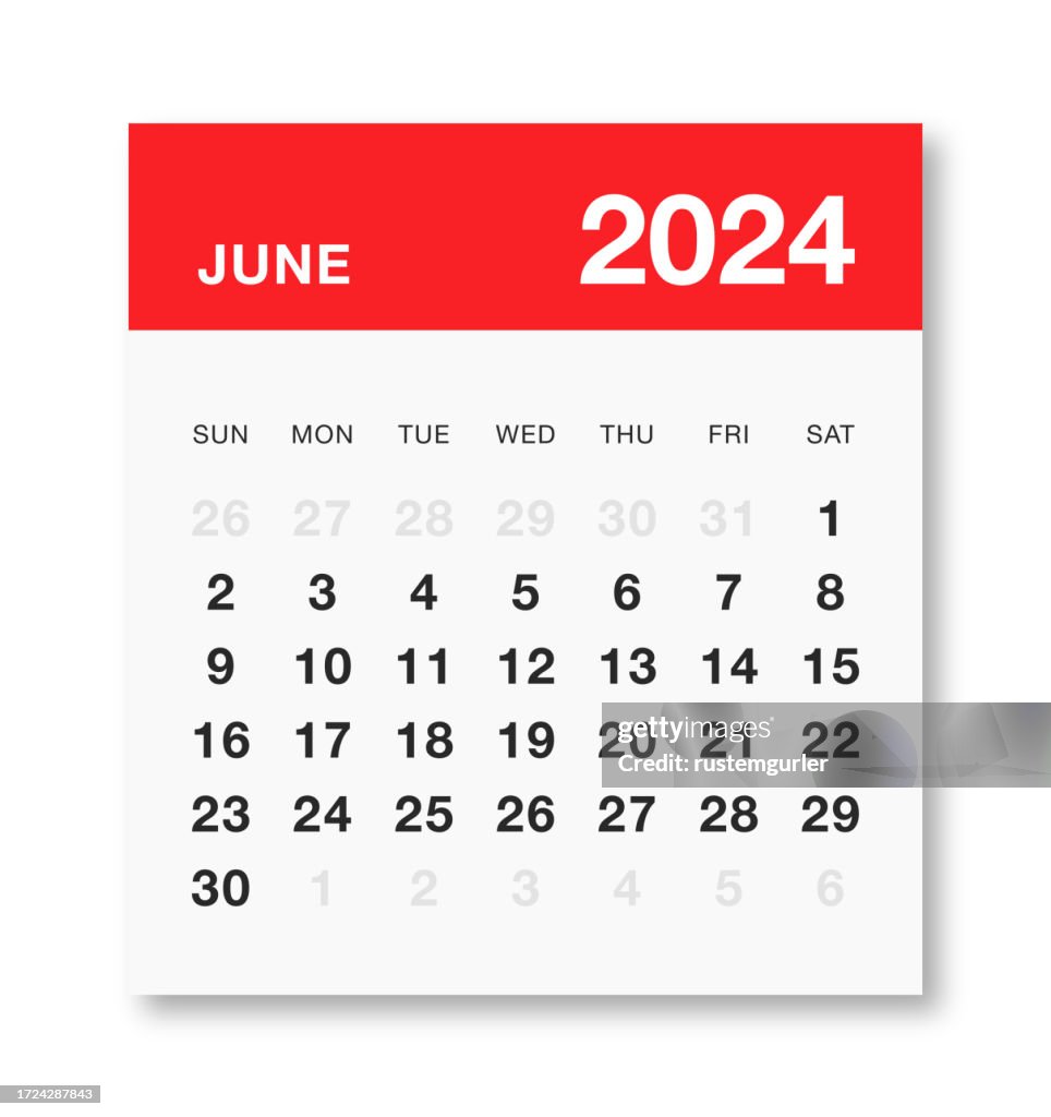 Tuesday In June Monthly 2024 June Calendar Sunday Start High-Res Vector Graphic - Getty ...