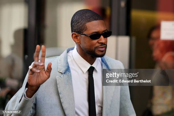 Usher is seen, outside Valentino during the Womenswear Spring/Summer 2024 as part of Paris Fashion Week on October 01, 2023 in Paris, France.