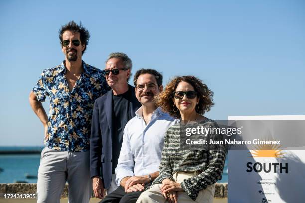 Felix Viscarret, Oscar Martinez, Jorge Uson and Adriana Ozores attend the 'Galgos' photocall during the South International Series Festival 2023 at...