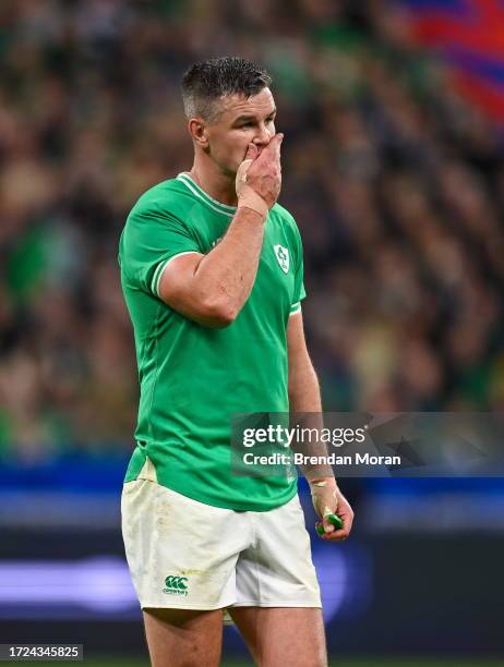 Paris , France - 14 October 2023; Jonathan Sexton of Ireland during the 2023 Rugby World Cup quarter-final match between Ireland and New Zealand at...