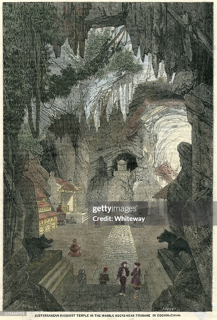 Vietnam Buddhist cave temple wood engraving 1874