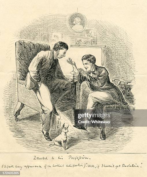 humour hypochondriac discussing scarlatina 19th century - scarlet fever stock illustrations