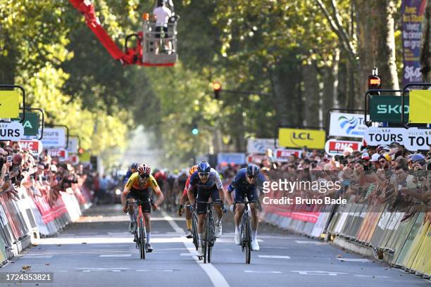 Joris Delbove of France and Team St Michel - Mavic - Auber93, race winner Riley Sheehan of The United States and Team Israel - Premier Tech and Lewis...