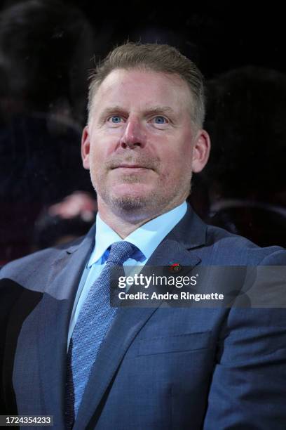 Daniel Alfredsson of the Ottawa Senators looks on during player introductions prior to the home opener against the Philadelphia Flyers at Canadian...