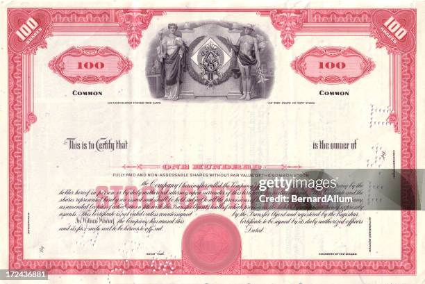 vintage red share certificate - banking paper stock illustrations