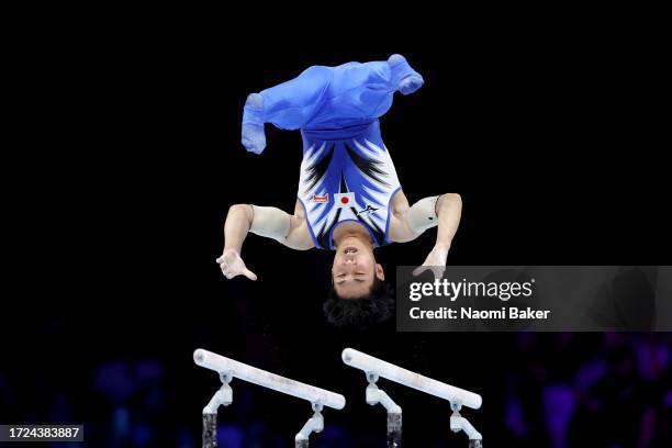 Kaito Sugimoto of Team Japan competes on Parallel Bars during the Men's Apparatus Finals on Day Nine of the 2023 Artistic Gymnastics World...